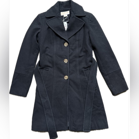 Michael Kors Wool Blend Belted Coat Black Longline Winter Jacket Gold Buttons S - Picture 5 of 10